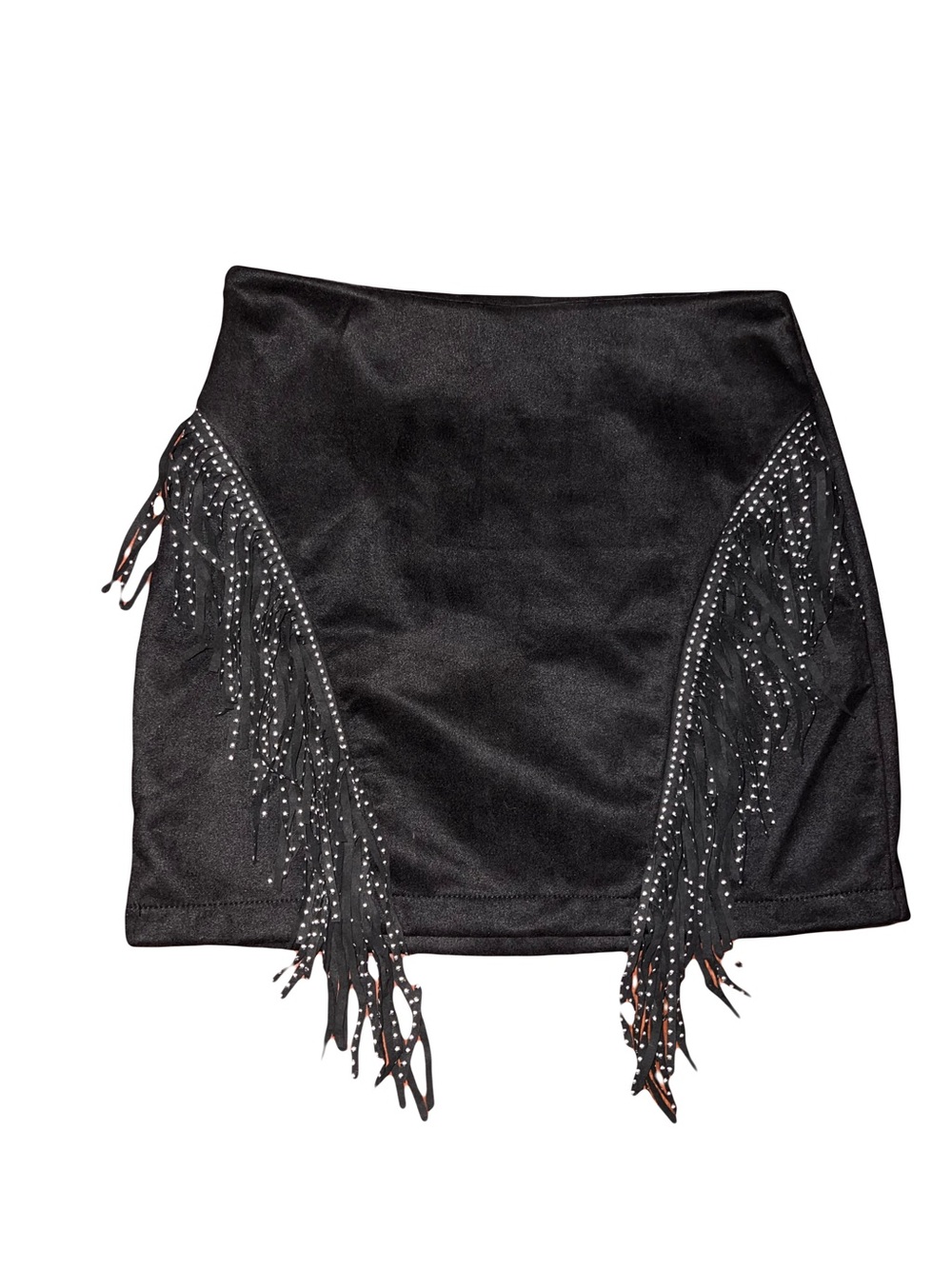 Windsor Black Suede Mini Skirt with Studded Fringe